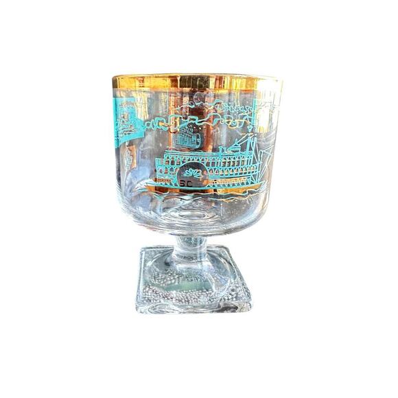 Set of 4 Vintage Southern Comfort Steamboat Glasses – Mid 50s  Bar with Gold Rim - Picture 2 of 12